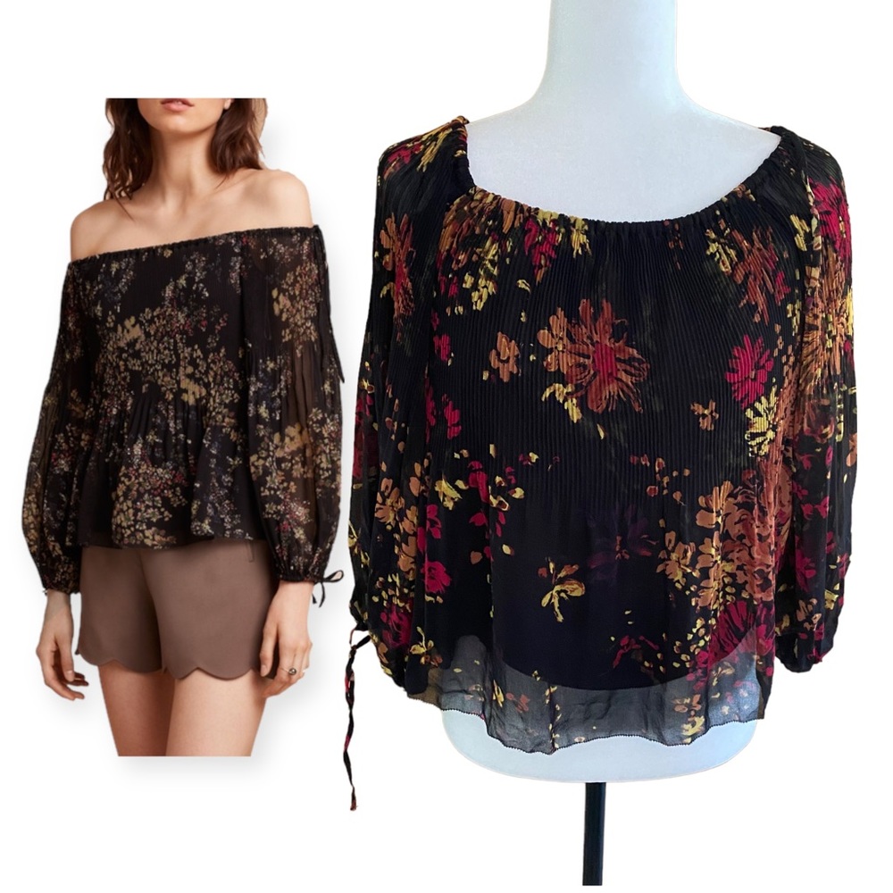 Aritzia Wilfred • Talence Off The Shoulder Floral Blouse in Black/Rose